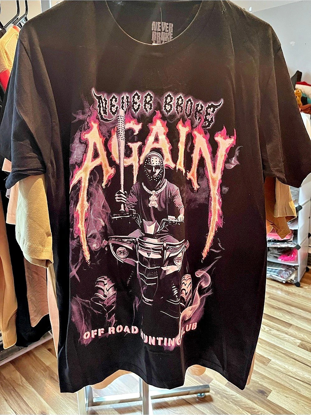 Never Broke Again Off Road Hunting Club Tee Graphic Motorcycle Tee in Black Like